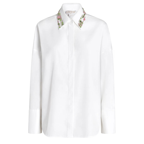 White Cotton Poplin Shirt With Jewel Collar