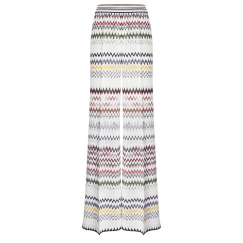 Multicolour Wide Trousers In Viscose And Cotton With A Zigzag Pattern