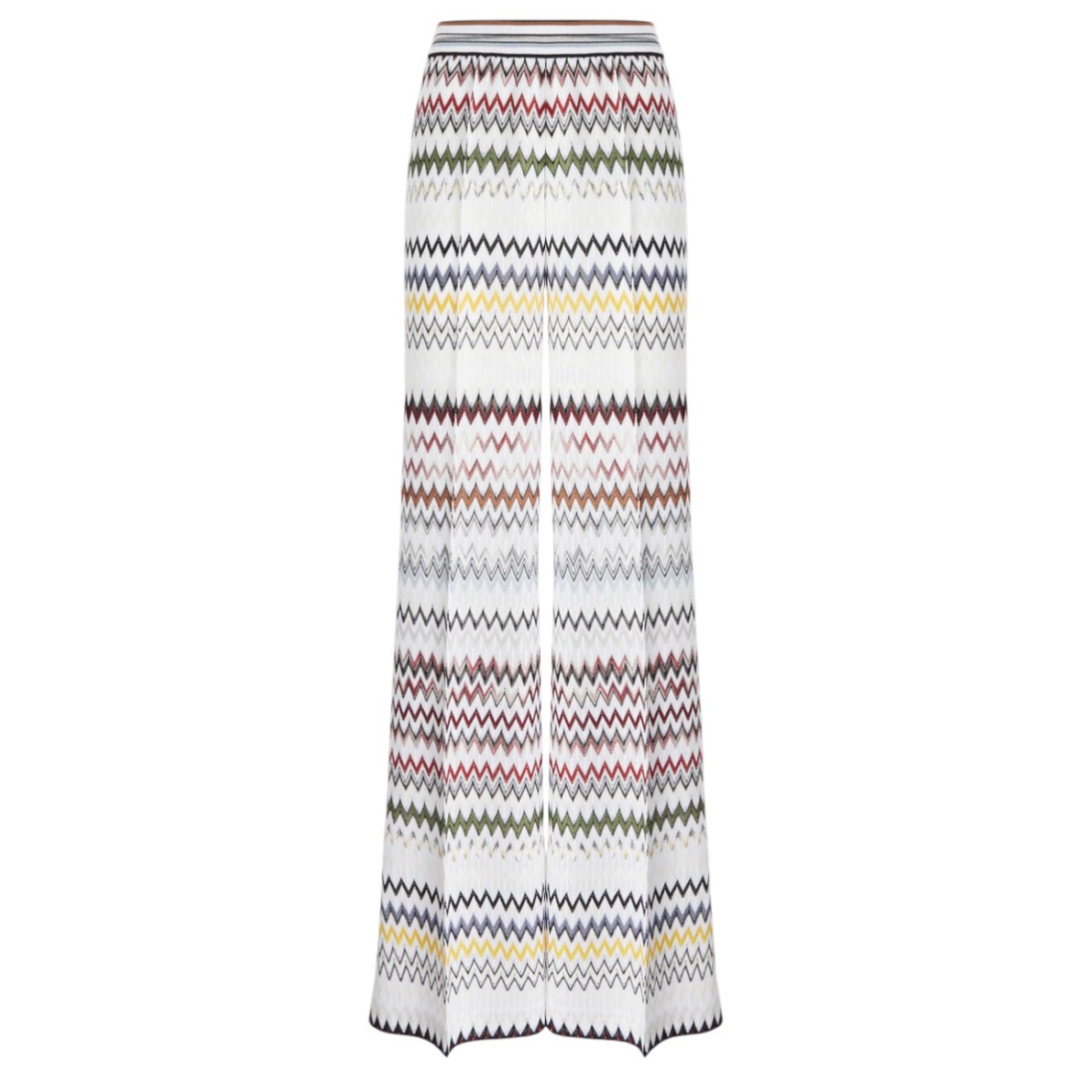 Multicolour Wide Trousers In Viscose And Cotton With A Zigzag Pattern