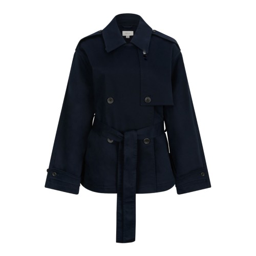 Dark Sapphire Cotton Twill Short Trench Coat