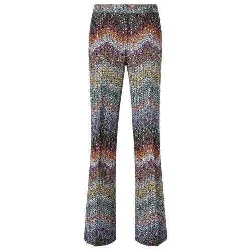 Multicolour Straight Trousers In Lame Viscose With Sequins