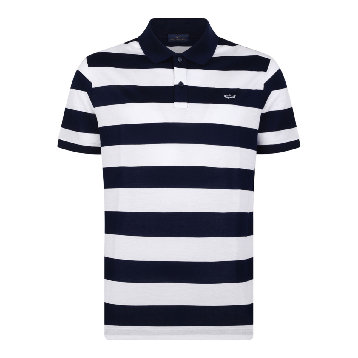 Navy Blue and White Striped Polo Shirt