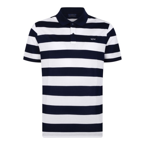 Navy Blue and White Striped Polo Shirt