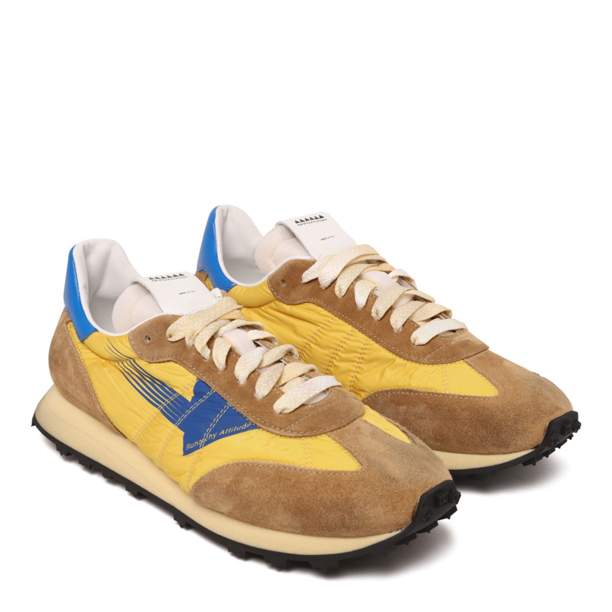 Beige Suede and Yellow Nylon Sneakers