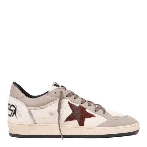 White and Grey Ballstar Sneakers In Leather With Suede Inserts