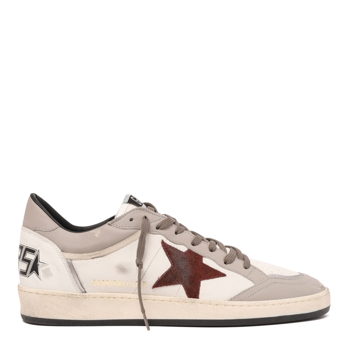 White and Grey Ballstar Sneakers In Leather With Suede Inserts
