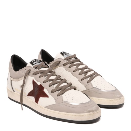White and Grey Ballstar Sneakers In Leather With Suede Inserts 2