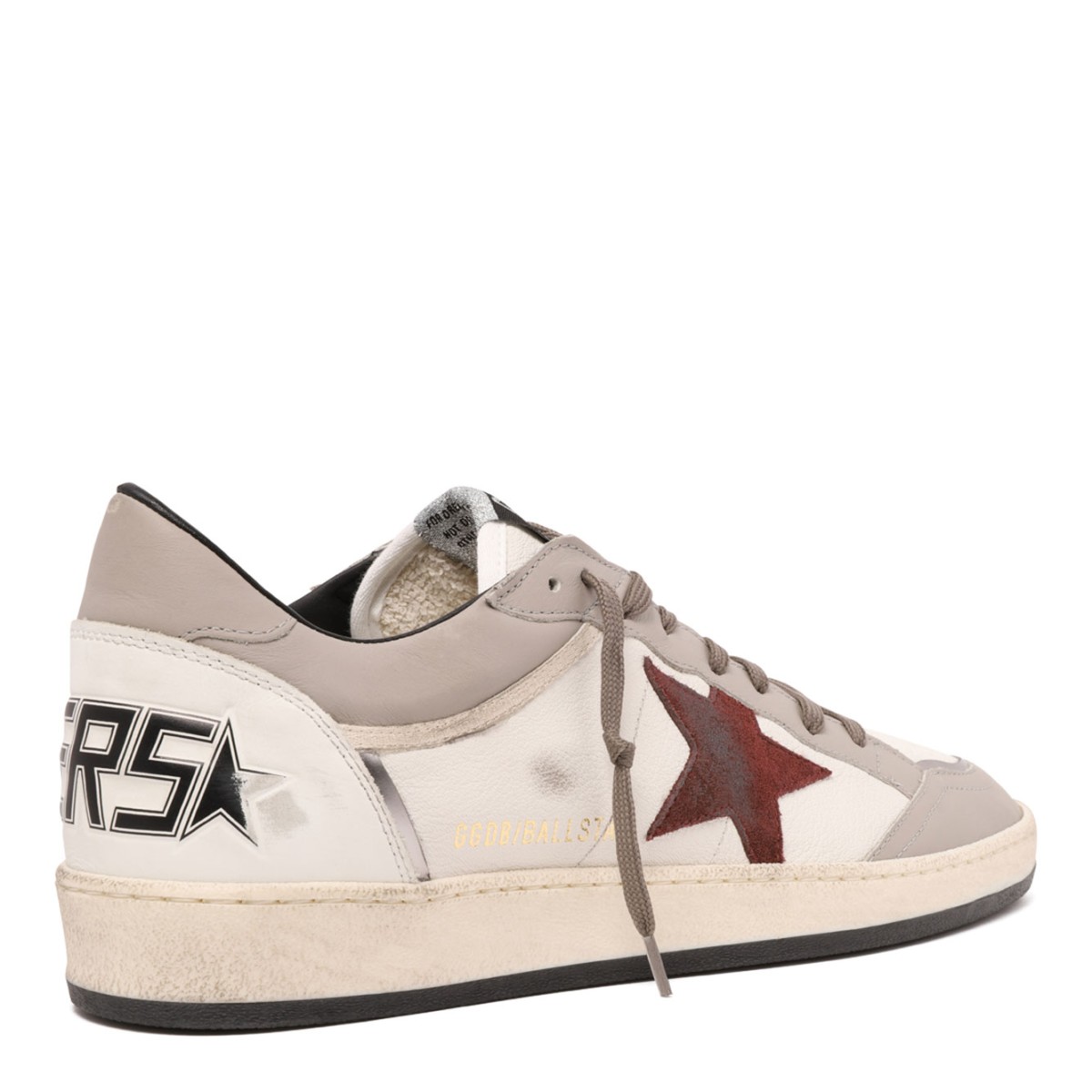 White and Grey Ballstar Sneakers In Leather With Suede Inserts