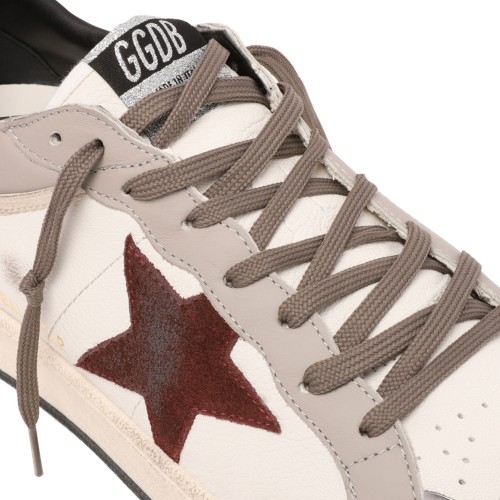 White and Grey Ballstar Sneakers In Leather With Suede Inserts