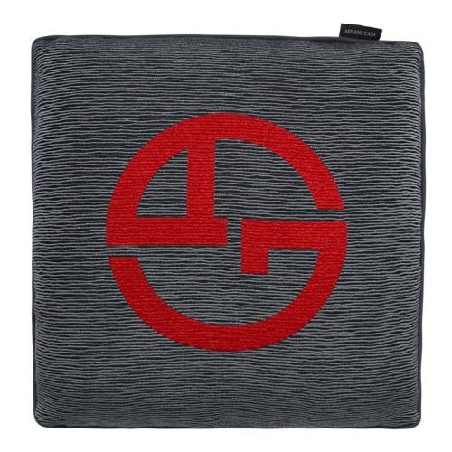 Grey Textured Cushion with Red Logo