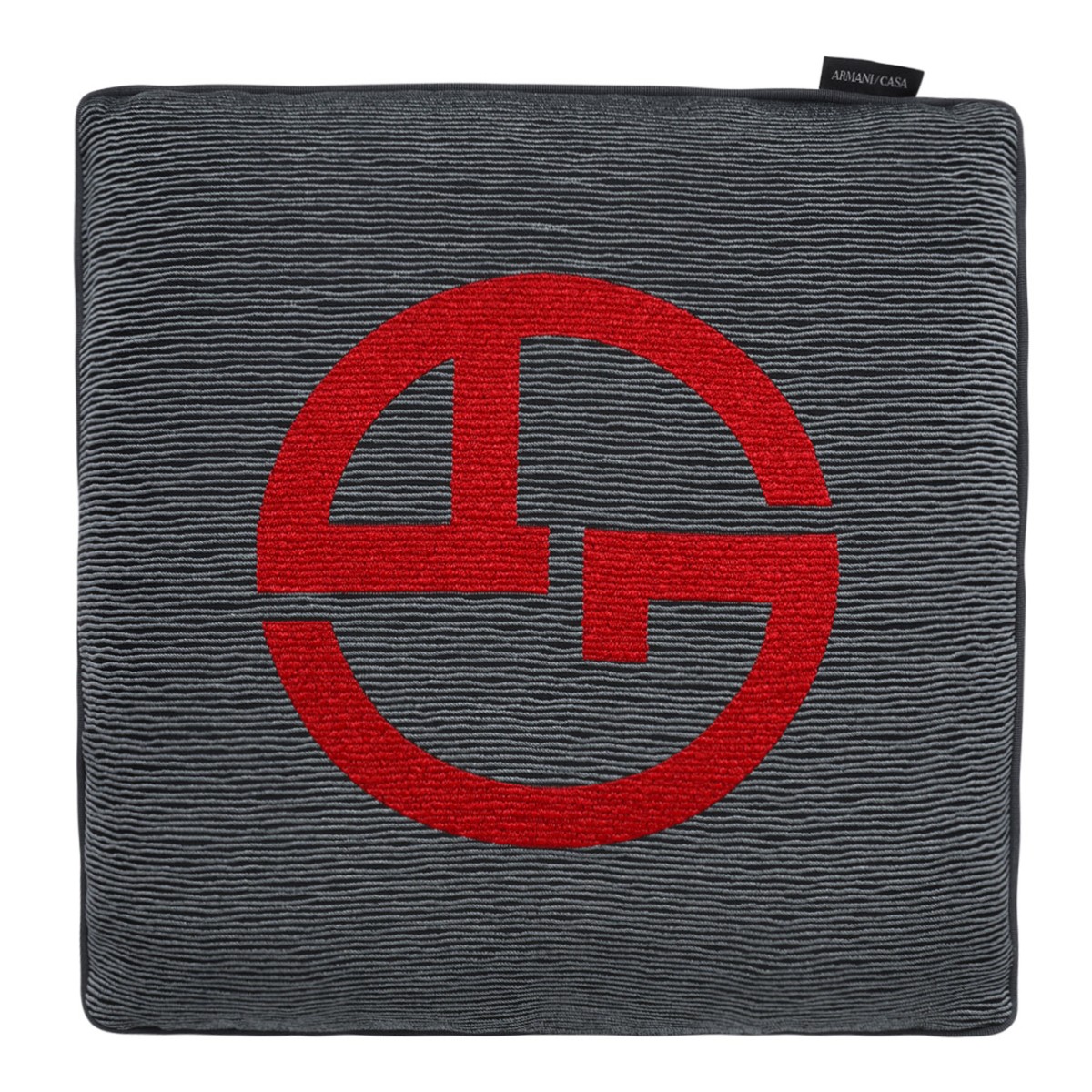 Grey Textured Cushion with Red Logo