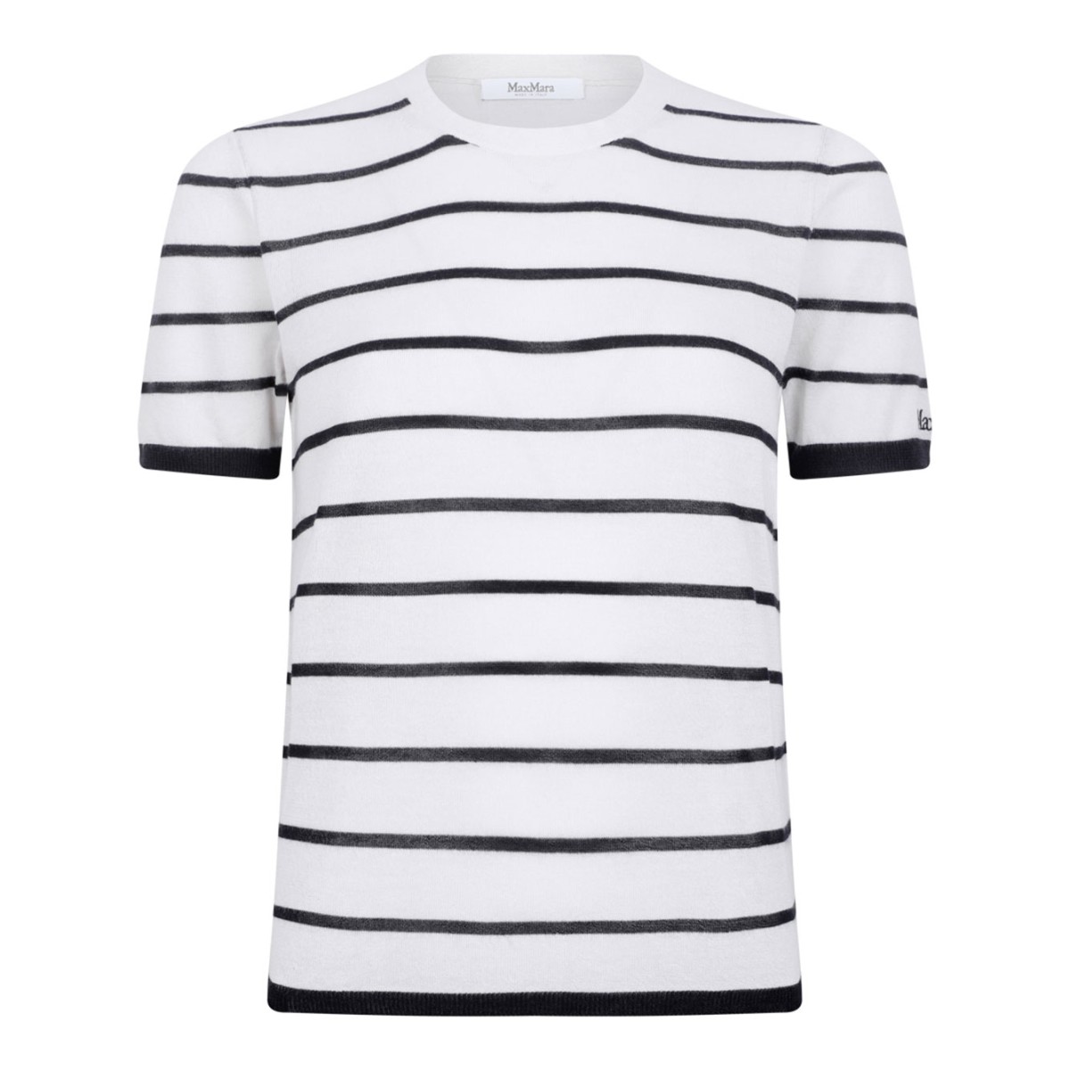 White and Blue Striped Cashmere and Silk Yarn Sweater