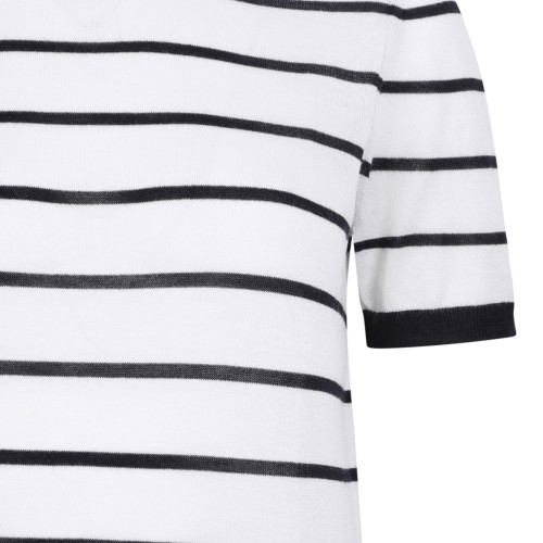 White and Blue Striped Cashmere and Silk Yarn Sweater