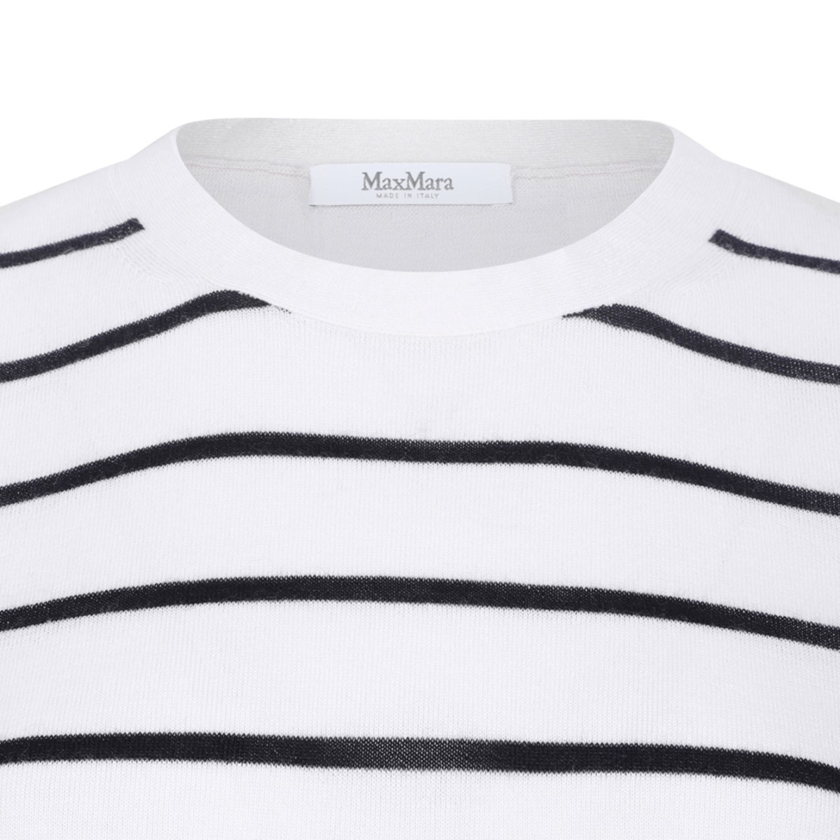 White and Blue Striped Cashmere and Silk Yarn Sweater