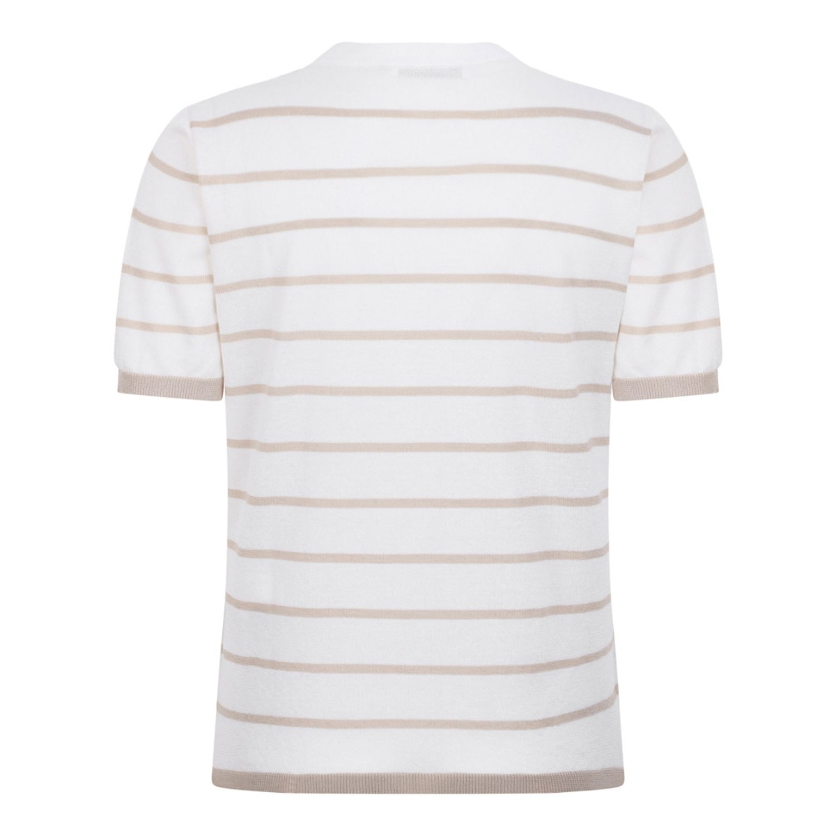 White and Beige Striped Cashmere and Silk Yarn Sweater