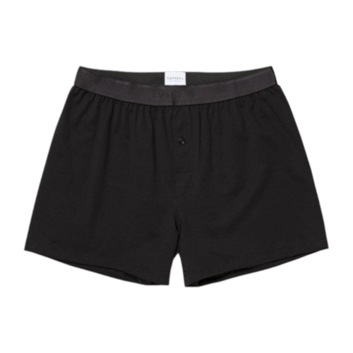 Black Superfine Cotton One‑Button Boxer Shorts