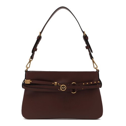 Burgundy Leather Shoulder Bag with Belt Detail