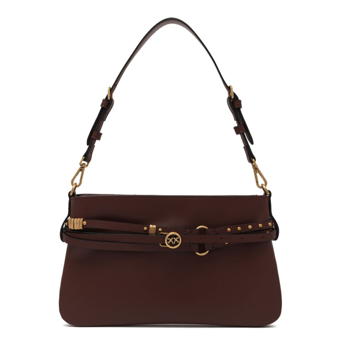 Burgundy Leather Shoulder Bag with Belt Detail