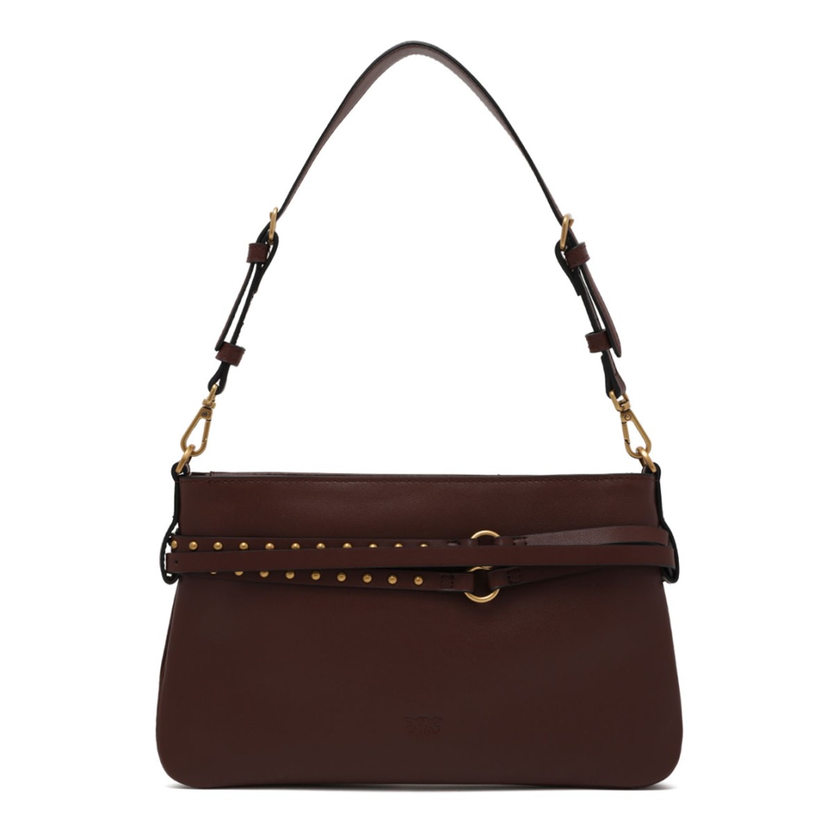 Burgundy Leather Shoulder Bag with Belt Detail