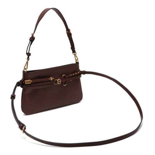 Burgundy Leather Shoulder Bag with Belt Detail