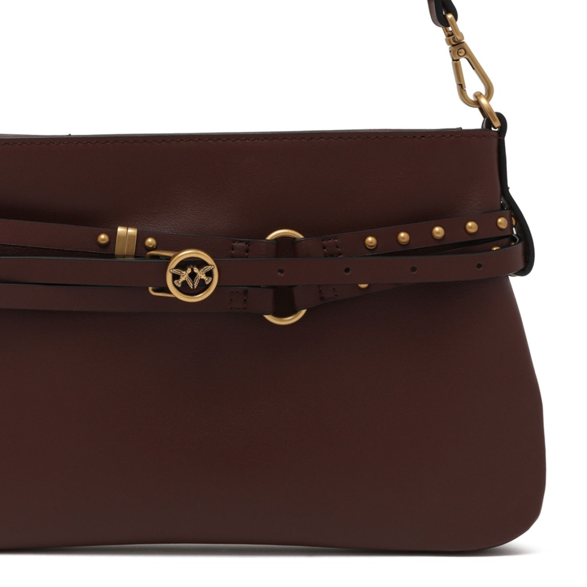 Burgundy Leather Shoulder Bag with Belt Detail