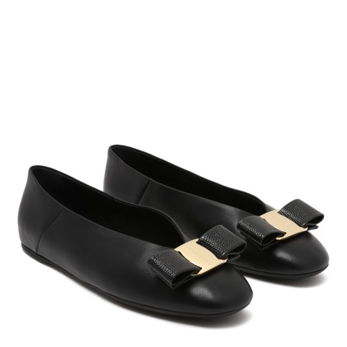 Black Leather Vara Ballet Flats