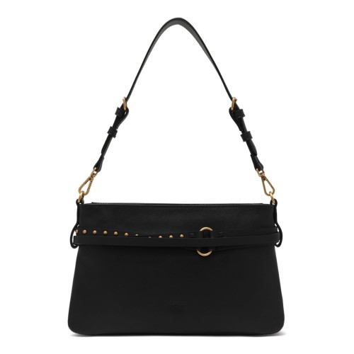 Black Leather Shoulder Bag with Belt Detail 2