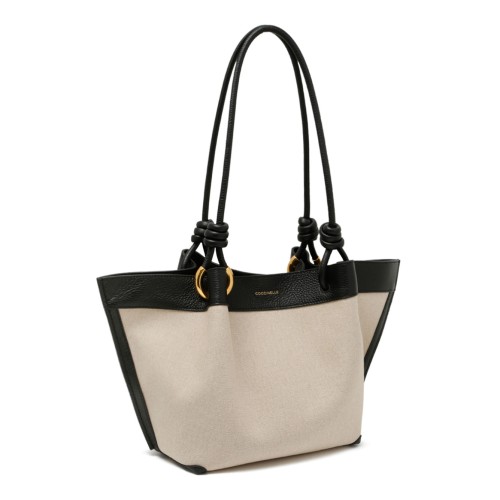 Natural and Black Canvas Tote Bag