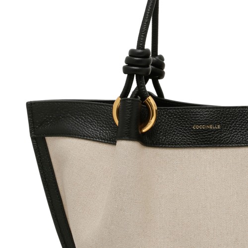 Natural and Black Canvas Tote Bag
