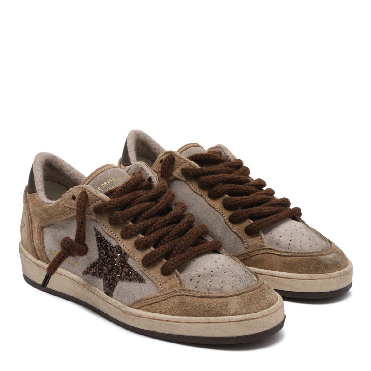 Beige and Brown Ball Star Leather Sneakers