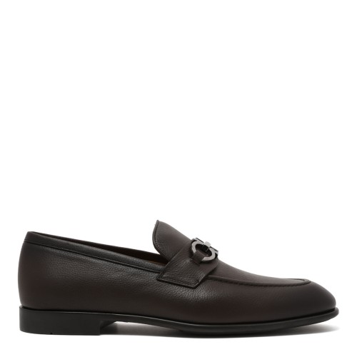 Brown Leather Gancini Loafers