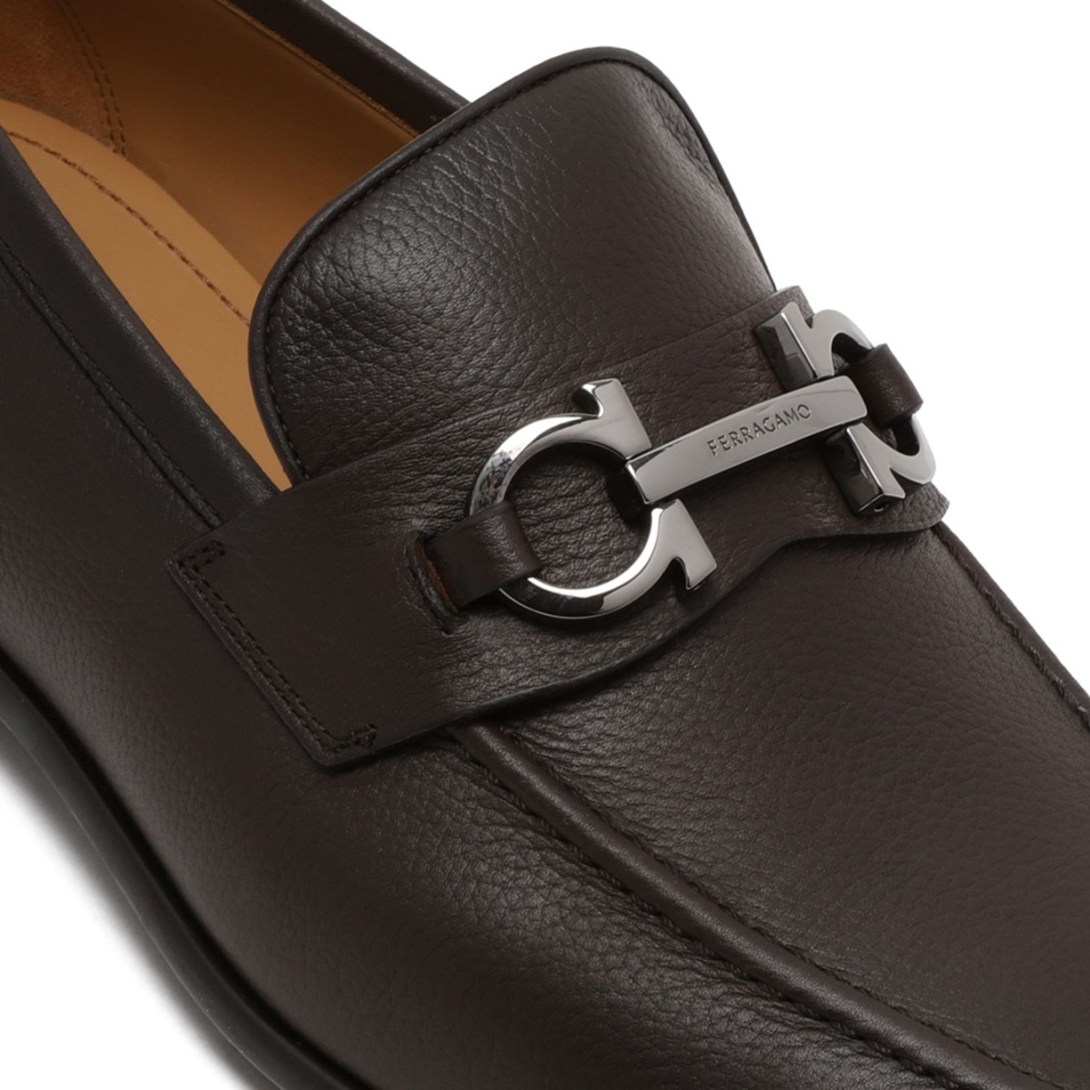 Brown Leather Gancini Loafers