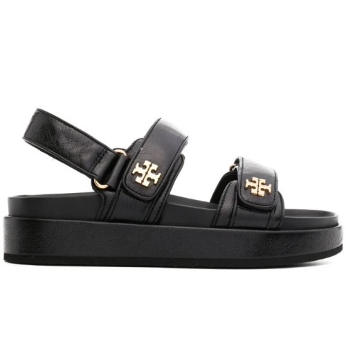 Tory Burch Black Double Strap Leather Sandals.