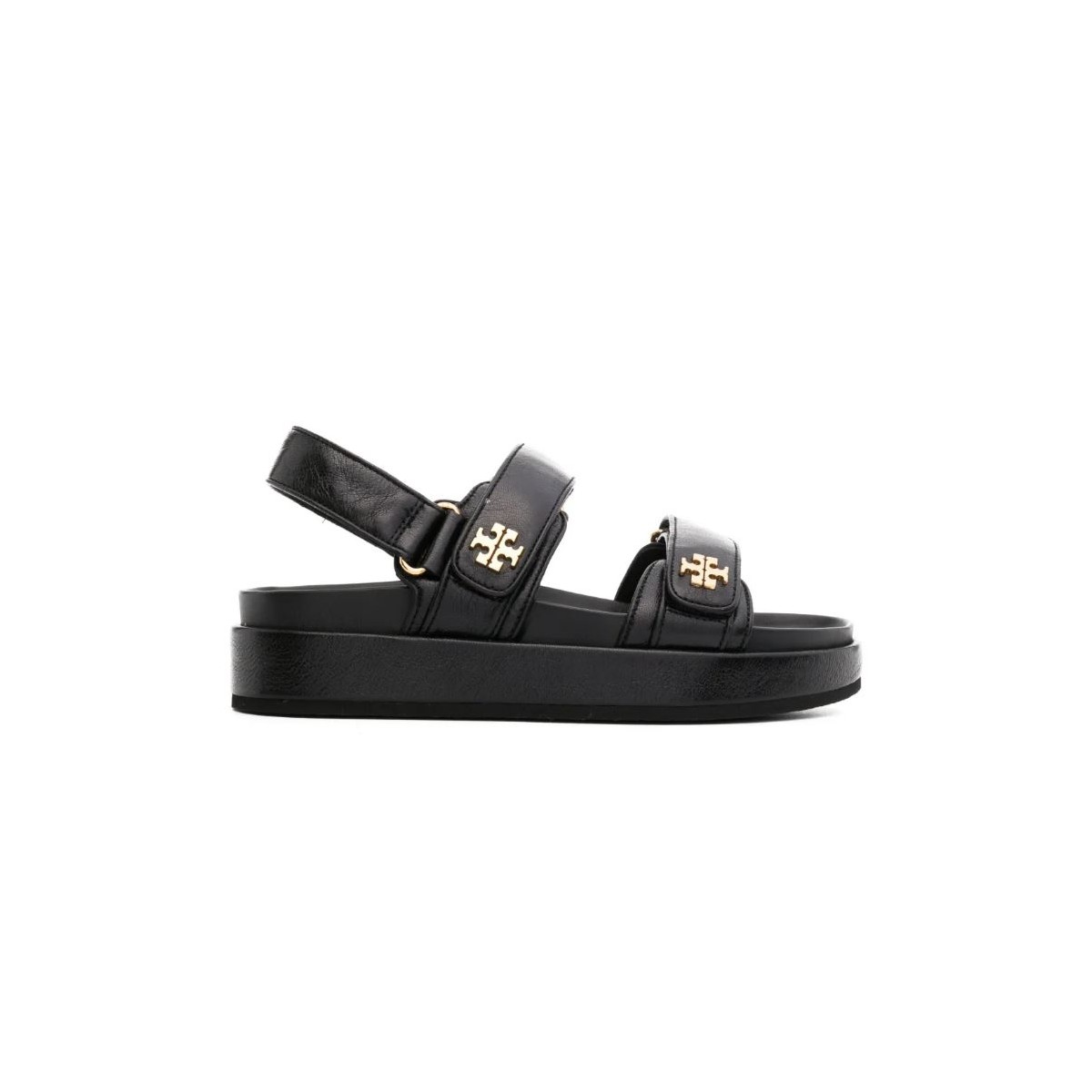 Tory Burch Black Double Strap Leather Sandals.