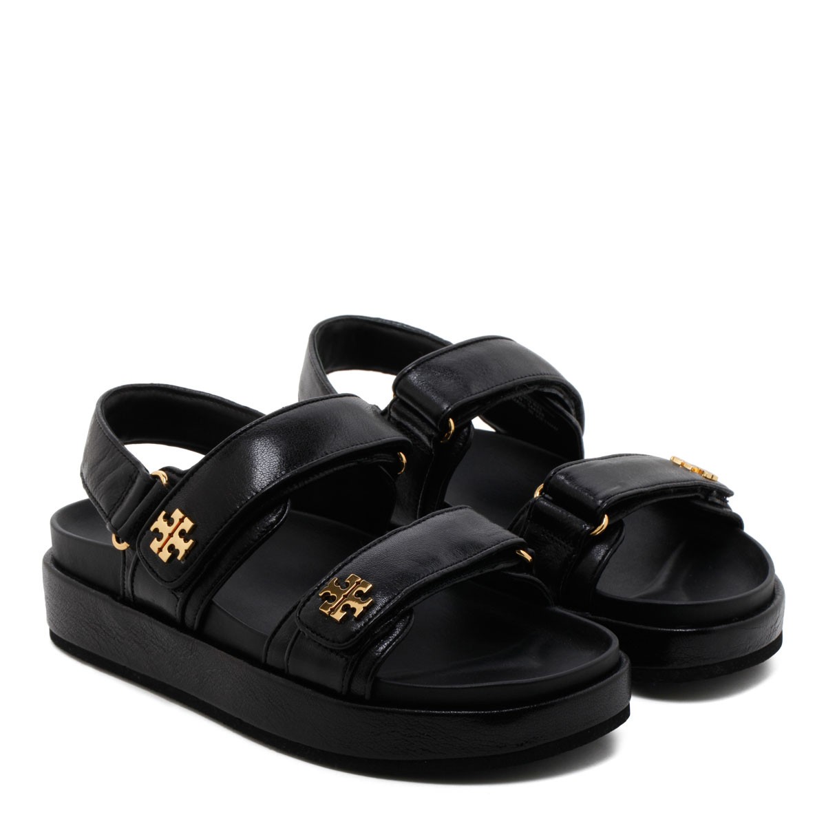 Tory Burch Black Double Strap Leather Sandals.