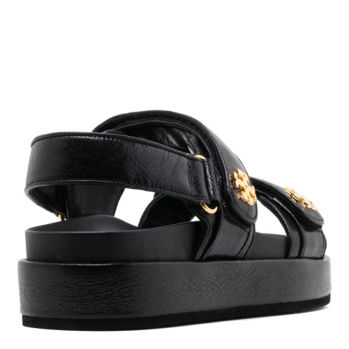 Tory Burch Black Double Strap Leather Sandals.