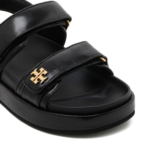 Tory Burch Black Double Strap Leather Sandals.