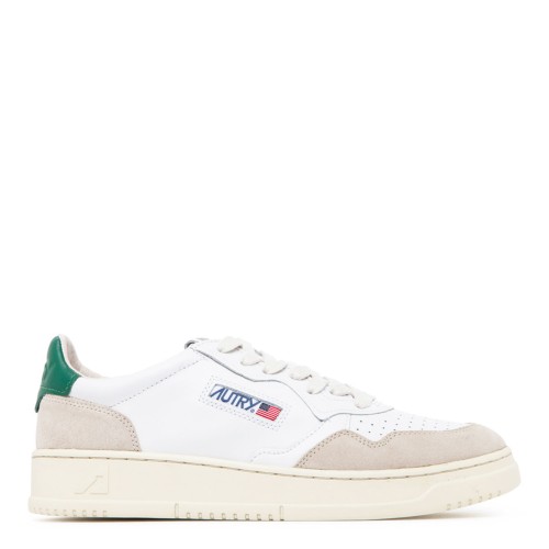 White, Green and Grey Suede Leather Medalist Low Top Sneakers