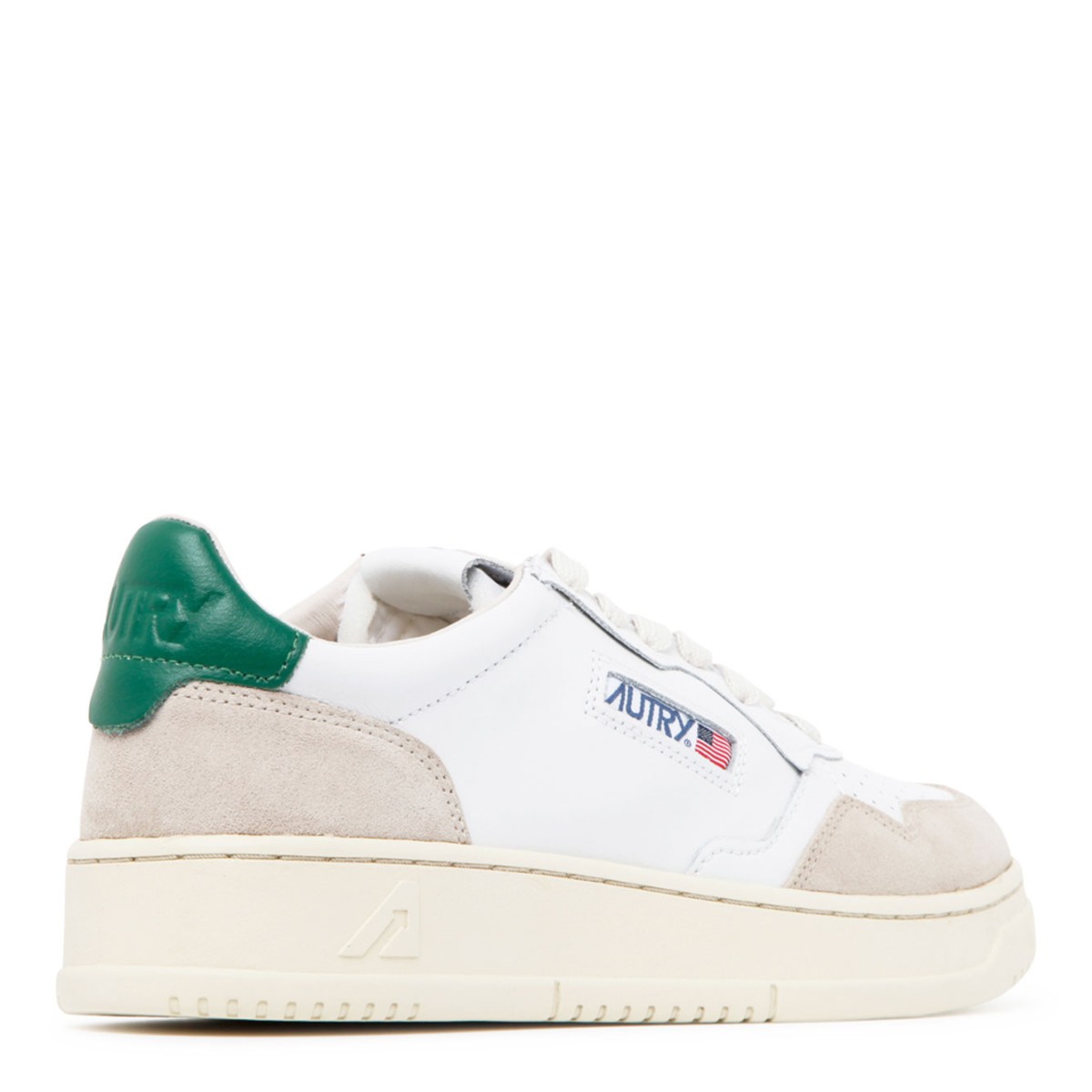 White, Green and Grey Suede Leather Medalist Low Top Sneakers