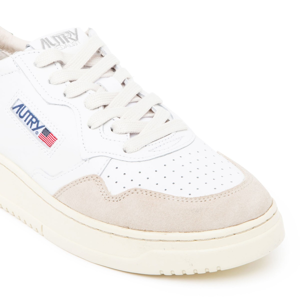 White, Green and Grey Suede Leather Medalist Low Top Sneakers