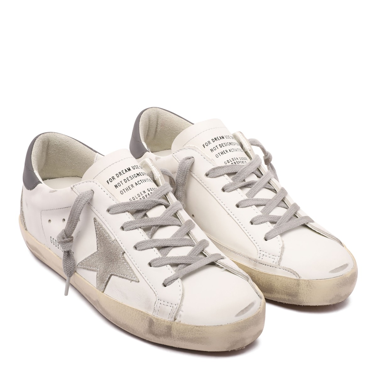 White and Grey Super Star Distressed Sneakers