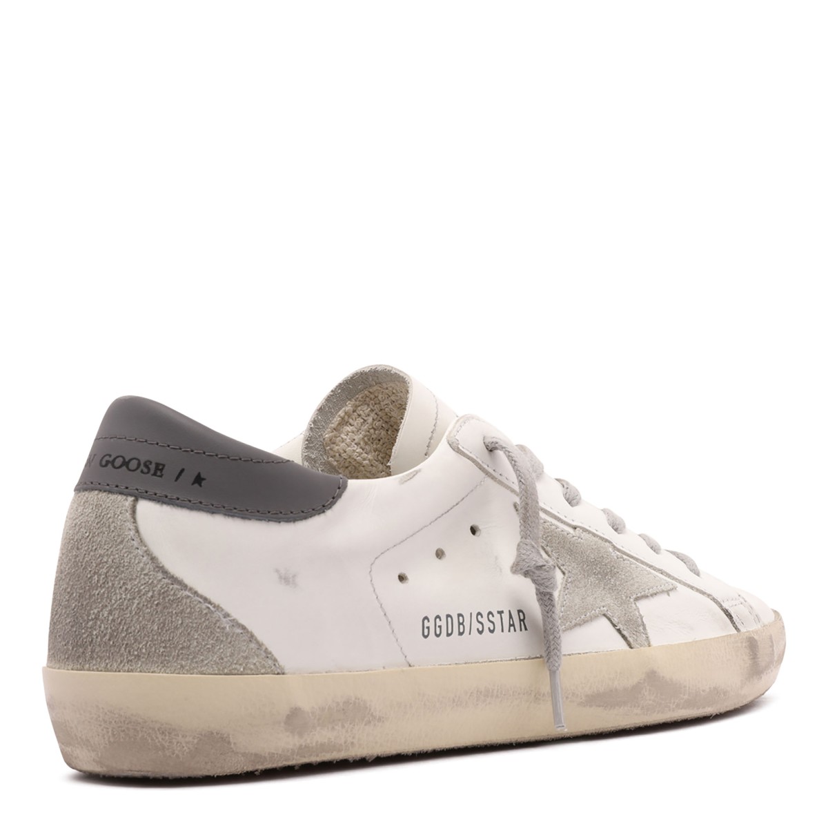 White and Grey Super Star Distressed Sneakers