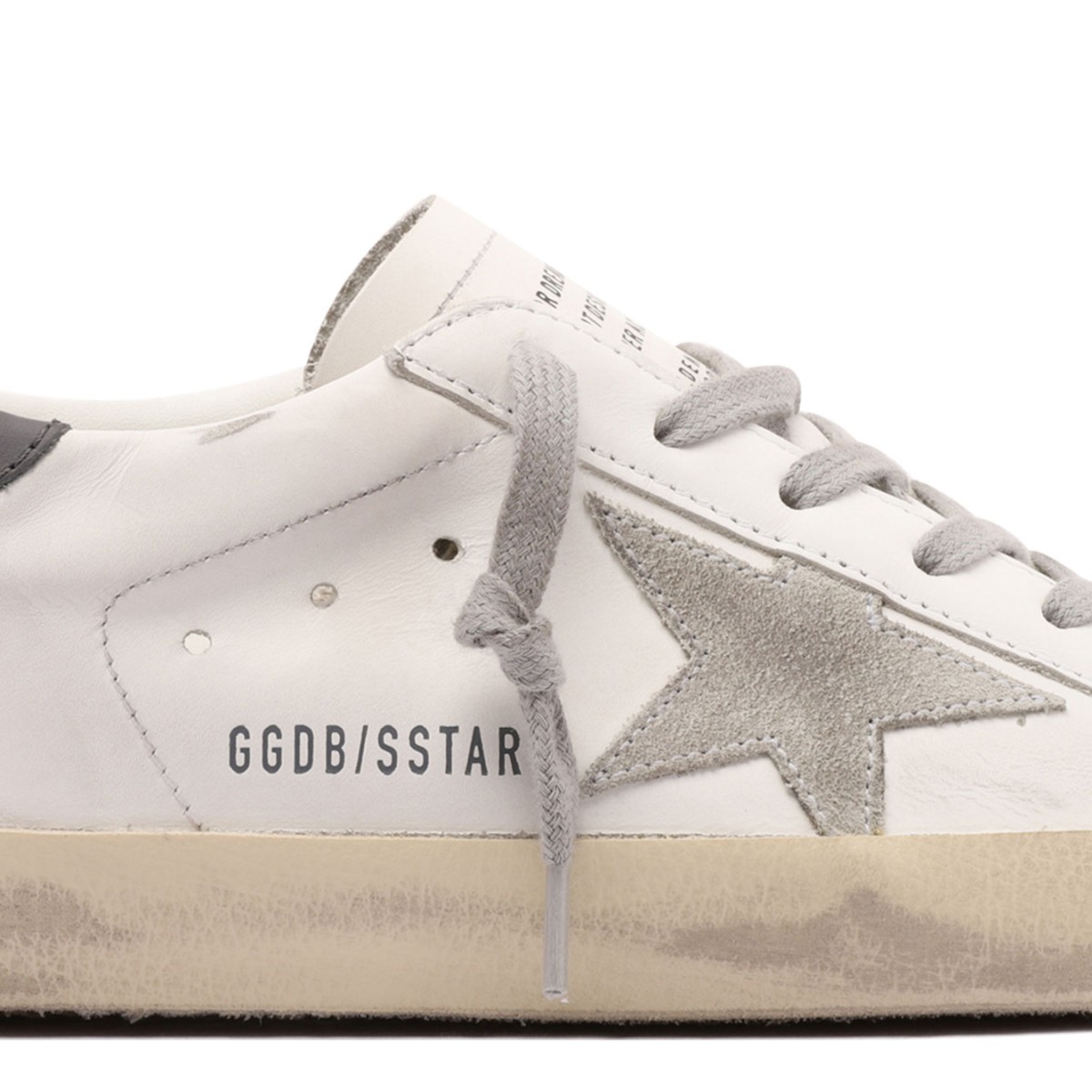 White and Grey Super Star Distressed Sneakers