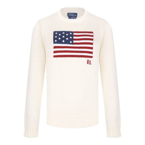 Cream White Flag-Intarsia Jumper