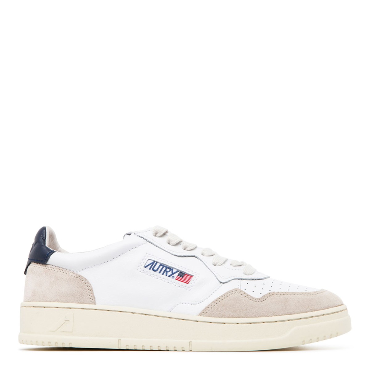 White, Blue and Grey Suede Leather Medalist Low Top Sneakers