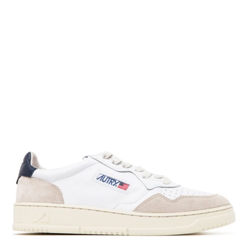 White, Blue and Grey Suede Leather Medalist Low Top Sneakers