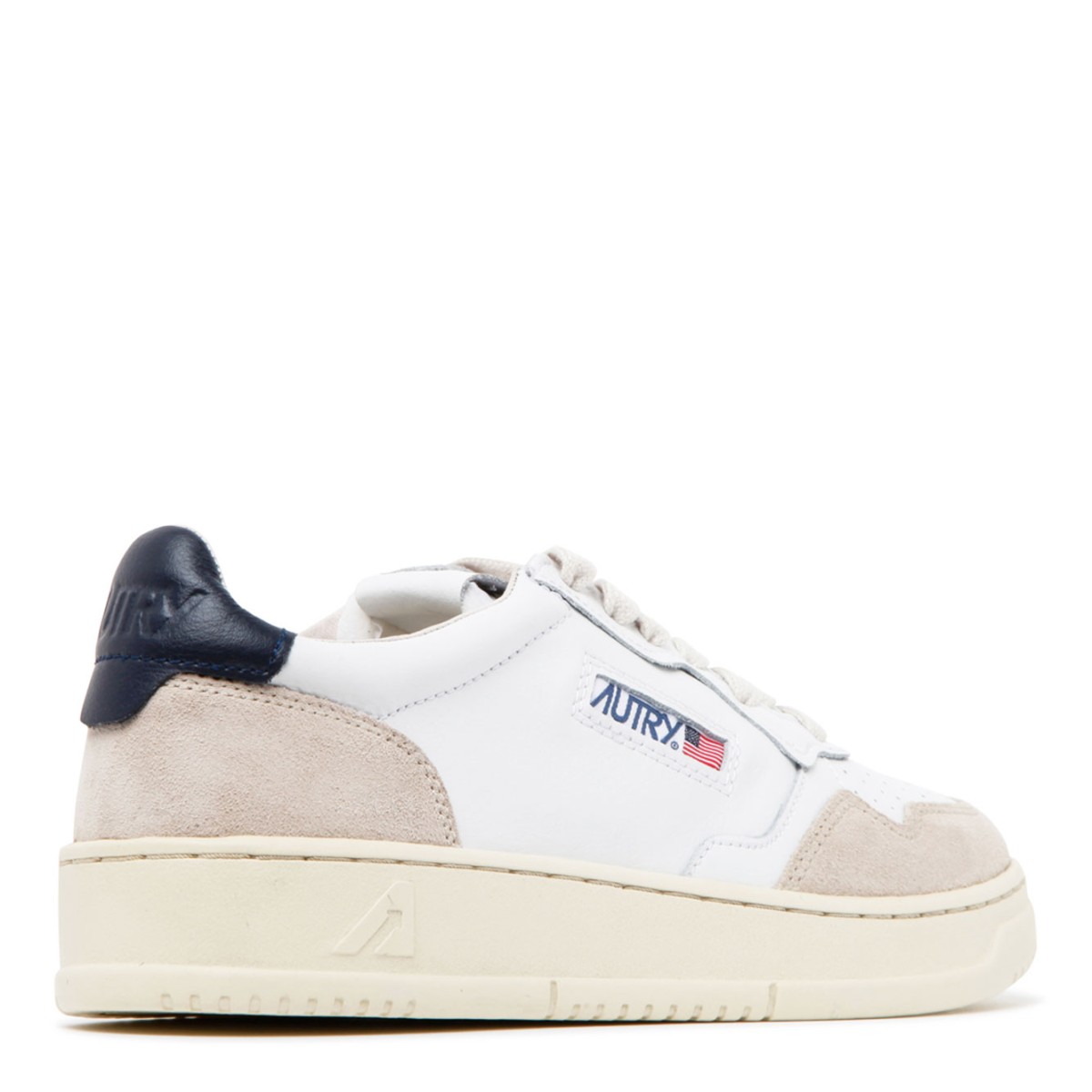 White, Blue and Grey Suede Leather Medalist Low Top Sneakers