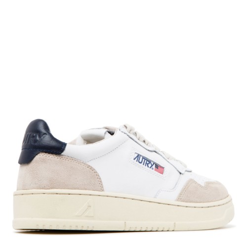 White, Blue and Grey Suede Leather Medalist Low Top Sneakers