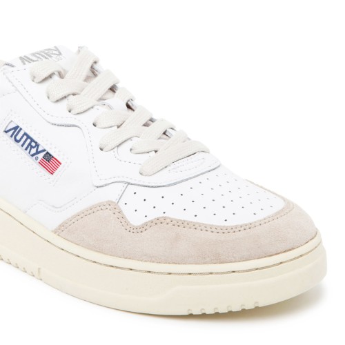 White, Blue and Grey Suede Leather Medalist Low Top Sneakers