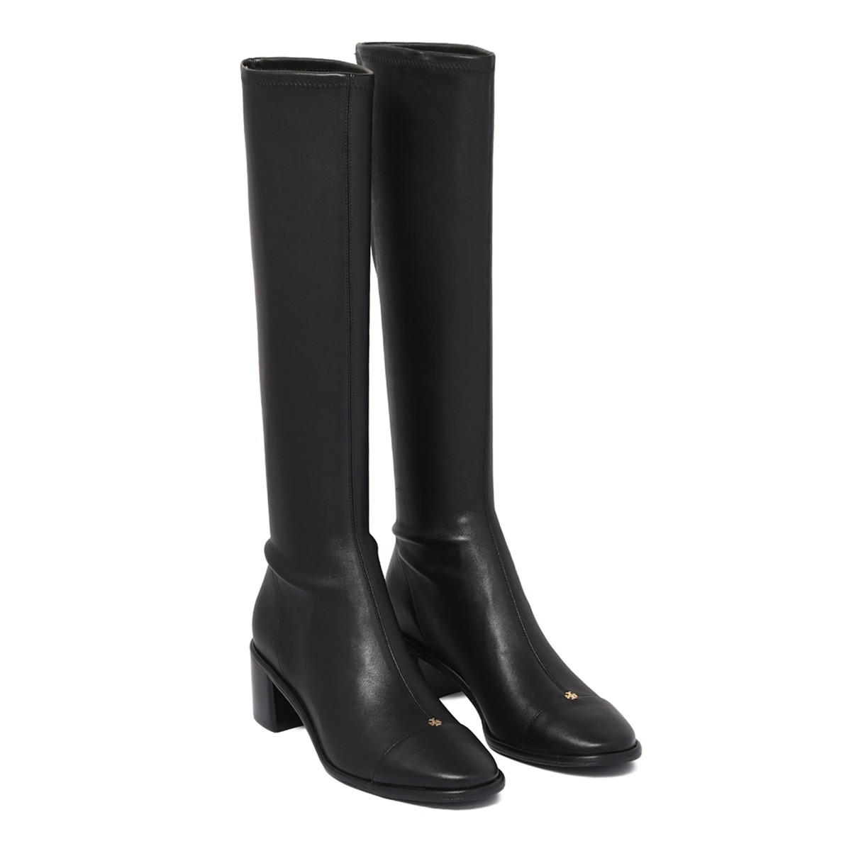 Tory Burch Black Leather Knee-High Boots.